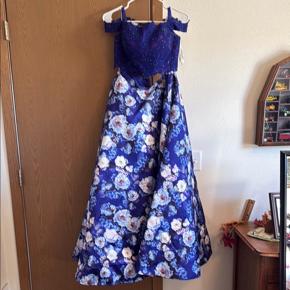 Ellie Wilde Royal Blue Floral Prom Dress